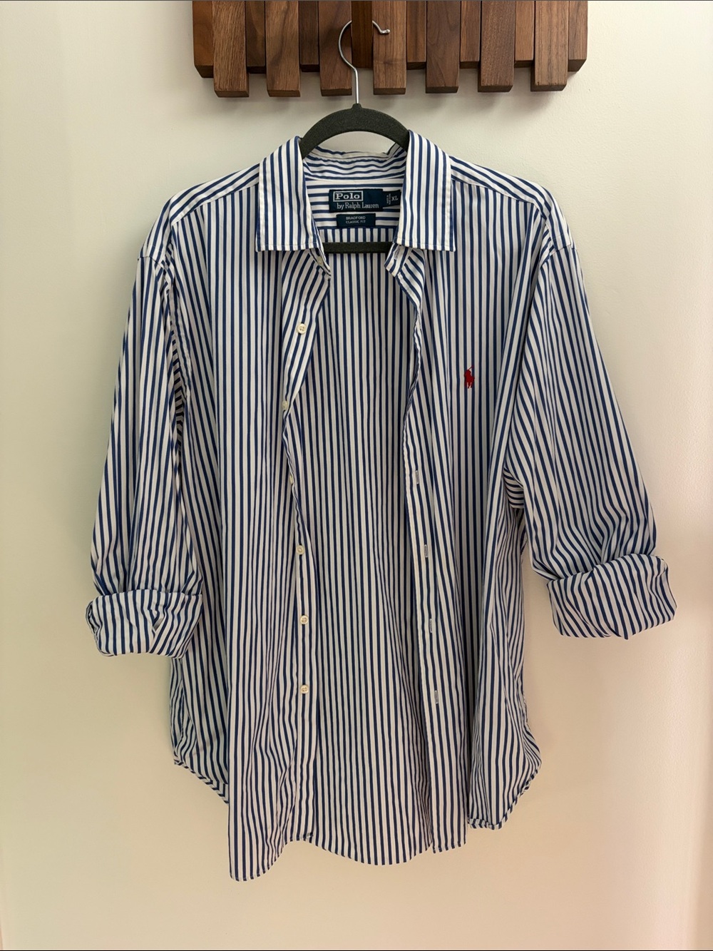 Vintage Polo by Ralph Lauren White Shirt with Navy Vertical Stripes